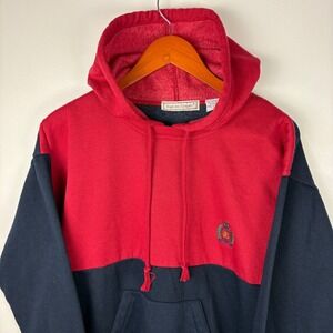 Vintage Bugle Boy‎ Company Hoodie Red Black Color Block Crest Pullover Mens